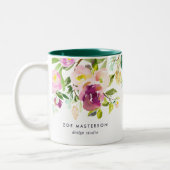 Lebhaftes Blut | Personalisierte Aquarellblume Zweifarbige Tasse (Links)