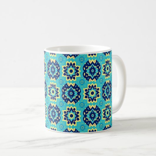 Lebhaftes Boho Chic Geometric Floral Pattern Kaffeetasse (VorderseiteRechts)