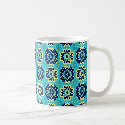 Lebhaftes Boho Chic Geometric Floral Pattern Kaffeetasse (Rechts)
