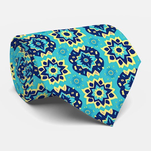 Lebhaftes Boho Chic Geometric Floral Pattern Krawatte (Gerollt)