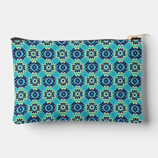 Lebhaftes Boho Chic Geometric Floral Pattern Zubehörtasche (Rückseite)