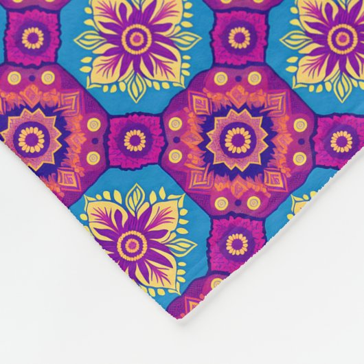 Lebhaftes Boho Chic Mandala Blumenmuster Fleecedecke (Ecke)