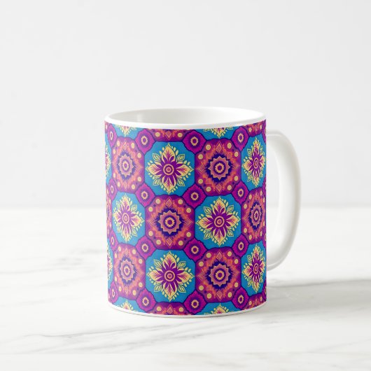 Lebhaftes Boho Chic Mandala Pattern Kaffeetasse (VorderseiteRechts)