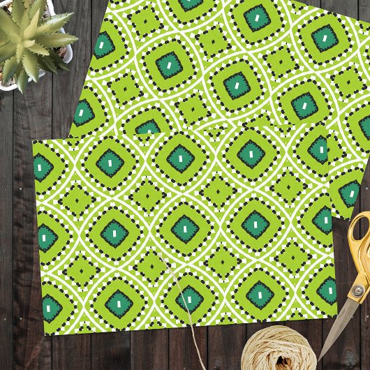 Lebhaftes Boho Ethnic Lime Green Geometric Muster Seidenpapier