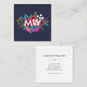 Lebhaftes Boho Floral Bouquet Monogram Quadratische Visitenkarte (Vorne/Hinten)