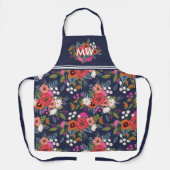 Lebhaftes Boho Floral Bouquets Muster Monogramm Schürze (Vorderseite)