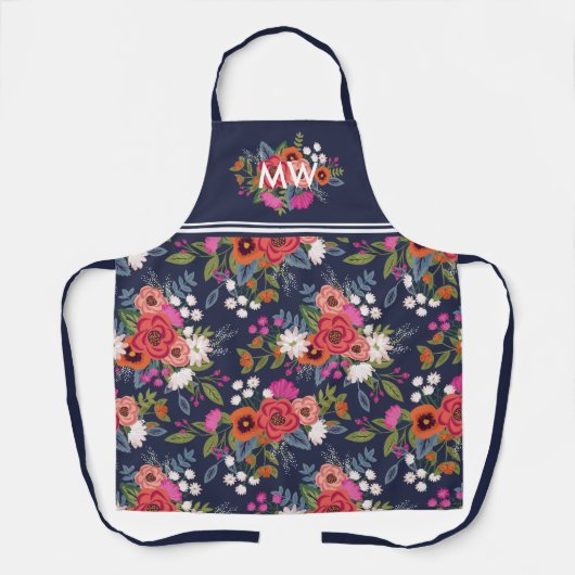 Lebhaftes Boho Floral Bouquets Muster Monogramm Schürze (Vorderseite)