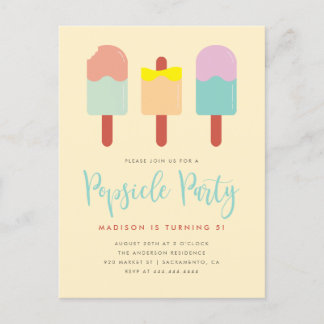 Lebhaftes buntes Popsicle Party Sommer Geburtstag Einladungspostkarte