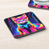 Lebhaftes Cat Artwork Getränkeuntersetzer (Linke Seite)