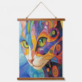 Lebhaftes Cat-Gesicht Wandteppich Mit Holzrahmen