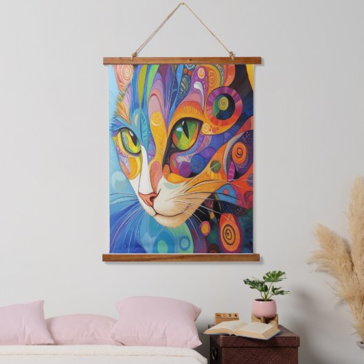 Lebhaftes Cat-Gesicht Wandteppich Mit Holzrahmen (Schlafzimmer)