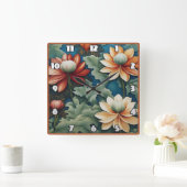 Lebhaftes Chrysanthemum-Design Quadratische Wanduhr (Zuhause)