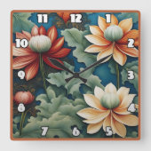 Lebhaftes Chrysanthemum-Design Quadratische Wanduhr (Vorderseite)