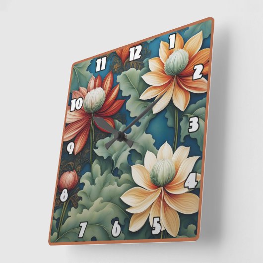 Lebhaftes Chrysanthemum-Design Quadratische Wanduhr (Winkel)
