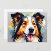 Lebhaftes Collie Dog Watercolor Portrait Postkarte (Vorne/Hinten)