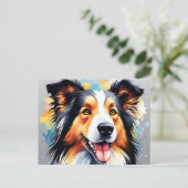 Lebhaftes Collie Dog Watercolor Portrait Postkarte (Stehend Vorderseite)