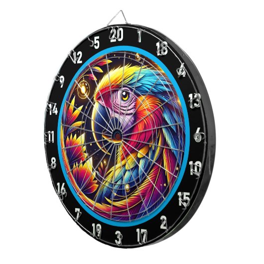 Lebhaftes Dartboard mit tropischem Parrot-Design Dartscheibe (Vorderseite rechts)