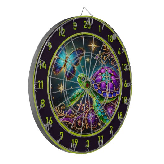 Lebhaftes Dekor der Turtle Butterfly Lodge Dartscheibe (Vorderseite Links)