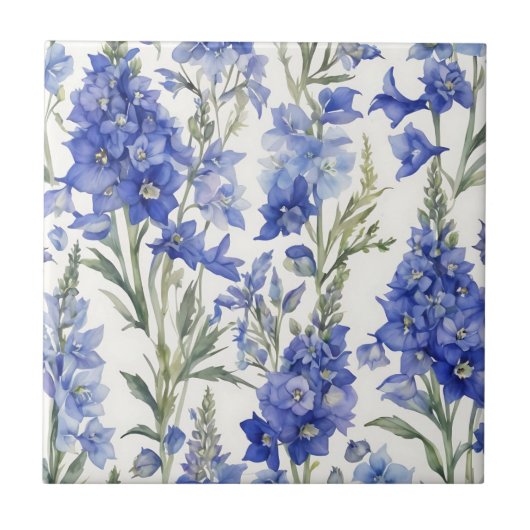Lebhaftes Delphinium Watercolor-Muster in fett bla Fliese (Vorderseite)