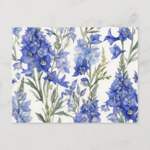 Lebhaftes Delphinium Watercolor-Muster in fett bla Postkarte