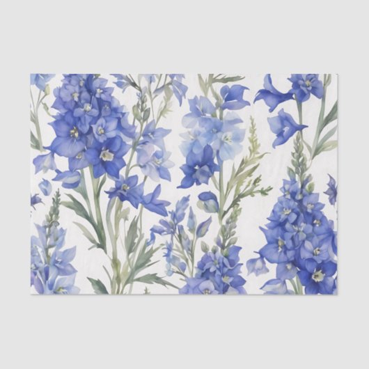 Lebhaftes Delphinium Watercolor-Muster in fett bla Seidenpapier (Vorderseite)