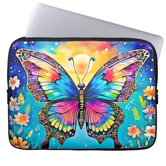 Lebhaftes Design der Blütenschmetterlinge Laptopschutzhülle (Vorderseite)