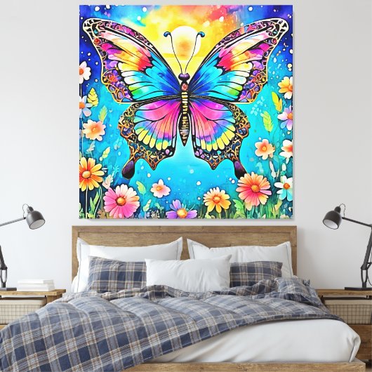 Lebhaftes Design der Blütenschmetterlinge Leinwanddruck (Insitu (Schlafzimmer))