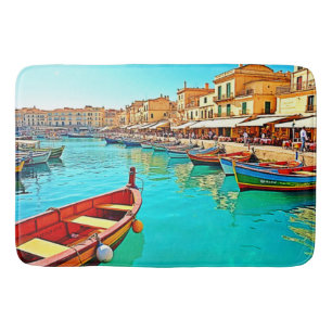 Lebhaftes Design für mediterrane Port Life Badematte