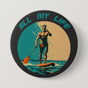 Lebhaftes Design mit Mann auf sup-Paddelbrett Button