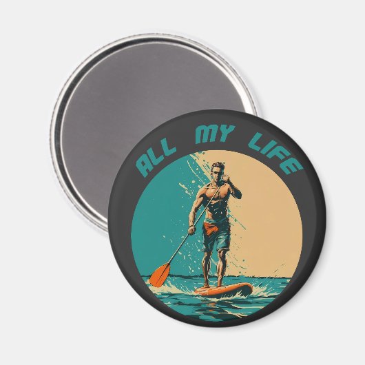 Lebhaftes Design mit Mann auf sup-Paddelbrett Magnet (Vorderseite/Rückseite)