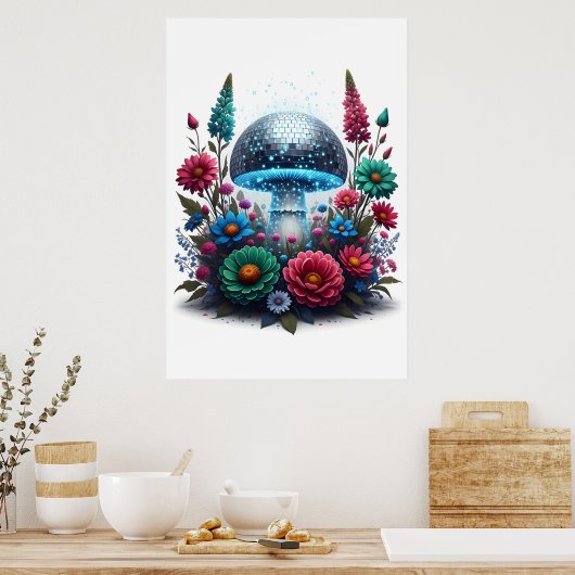 Lebhaftes digitales Disco-Ball-Mushroom Poster (Küche)