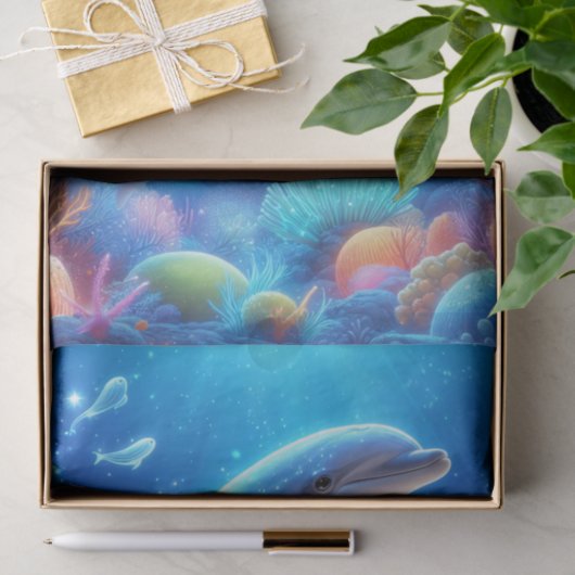 Lebhaftes Dolphin Ocean Reef Dekoupage Seidenpapier (Geschenk)