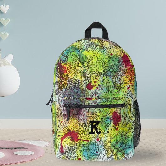 Lebhaftes Doodle-Artwork mit Personalisiertem Init Bedruckter Rucksack