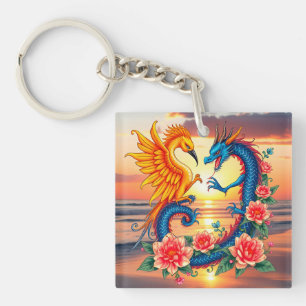 Lebhaftes Drachenwerk und Phoenixkunstwerk mit Blu Schlüsselanhänger