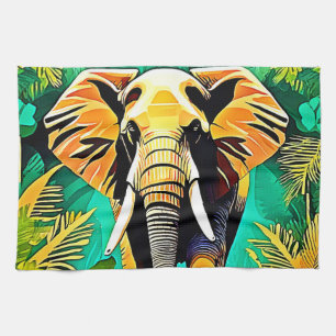 Lebhaftes Dschungel Elephant Scene Design Geschirrtuch