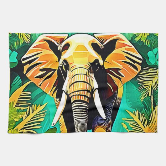 Lebhaftes Dschungel Elephant Scene Design Geschirrtuch (Horizontal)