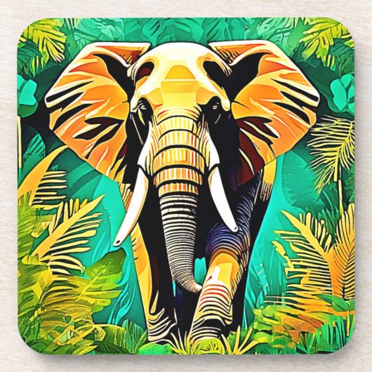 Lebhaftes Dschungel Elephant Scene Design Getränkeuntersetzer (Vorderseite)