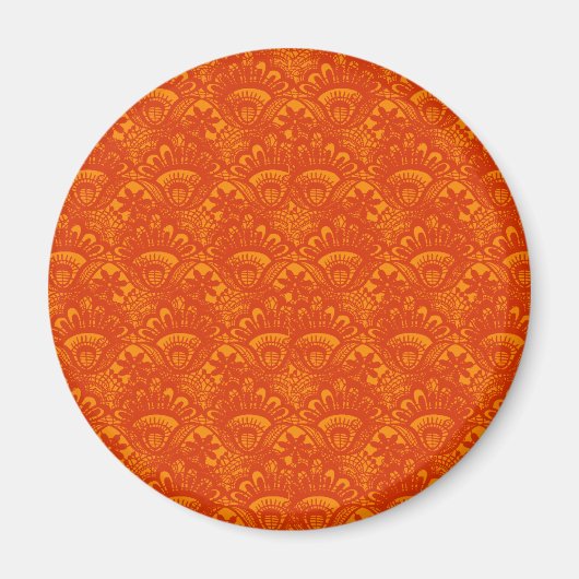 Lebhaftes elegantes Orange Damask Lace Girly Muste Magnet (Vorne)
