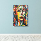 Lebhaftes expressionistisches Abstraktes Frauenpor Leinwanddruck (Insitu (Holzboden))