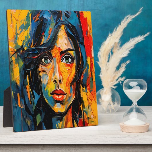 Lebhaftes expressionistisches Portrait Kühne Abstr Fotoplatte (Seite)