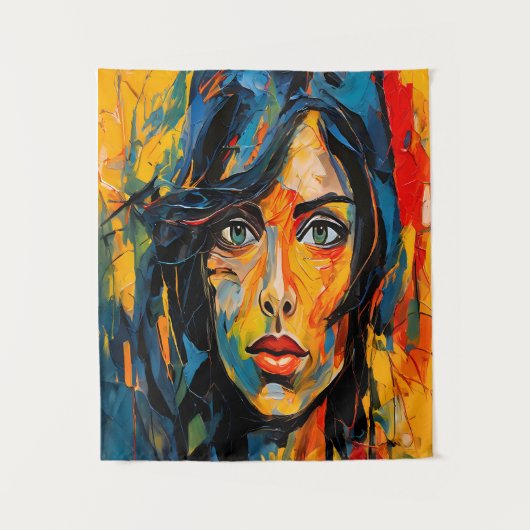 Lebhaftes expressionistisches Portrait Kühne Abstr Wandteppich (Vorderseite)
