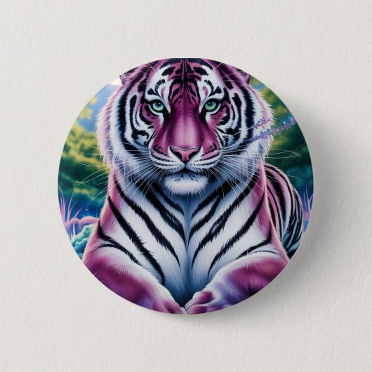 Lebhaftes Fantasy Tiger Portrait | exotisch Button (Vorderseite)