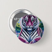 Lebhaftes Fantasy Tiger Portrait | exotisch Button (Vorne & Hinten)