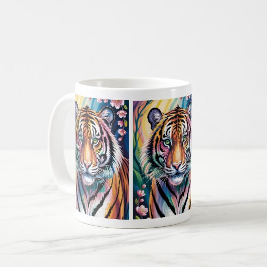 Lebhaftes Fantasy Tiger Portrait | exotisch Kaffeetasse (Vorderseite Links)
