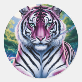 Lebhaftes Fantasy Tiger Portrait | exotisch Runder Aufkleber