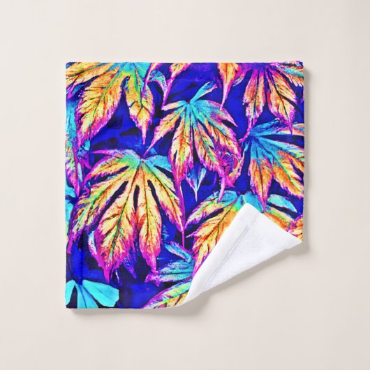 Lebhaftes, farbenfrohes Blätter Muster Badhandtuch Set (Waschlappen)