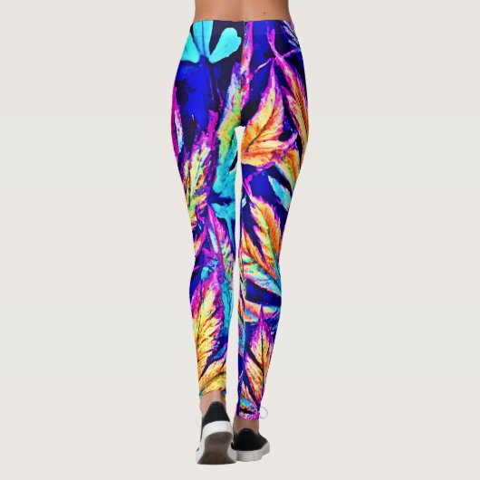 Lebhaftes, farbenfrohes Blätter Muster Leggings (Rückseite)