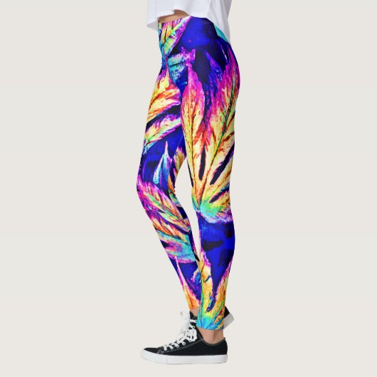 Lebhaftes, farbenfrohes Blätter Muster Leggings (Links)