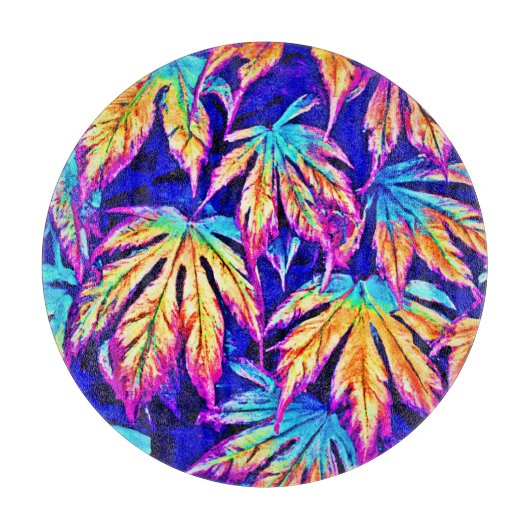 Lebhaftes, farbenfrohes Blätter Muster Schneidebrett (Vorderseite)