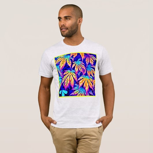 Lebhaftes, farbenfrohes Blätter Muster T-Shirt (Vorne ganz)